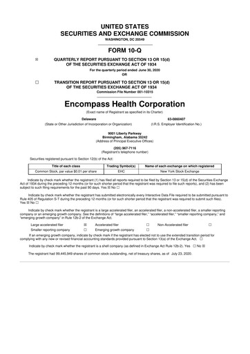 Thumbnail Encompass Health
 10-Q Quarterly Report FY2020 