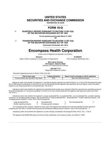 Thumbnail Encompass Health
 10-Q Quarterly Report FY2022 