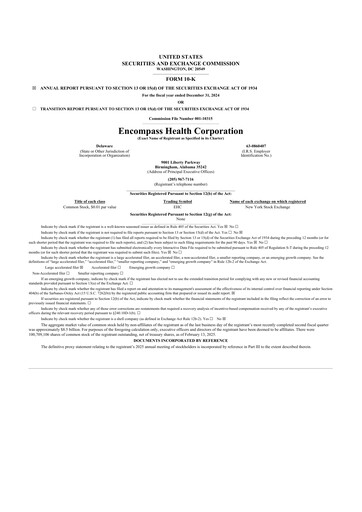 Miniature Encompass Health
 10-K Rapport annuel 2024
