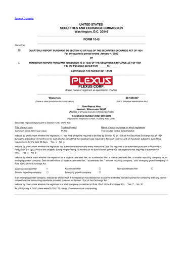 Thumbnail Plexus 10-Q Quarterly Report FY2020 