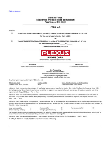 Thumbnail Plexus 10-Q Quarterly Report FY2021 