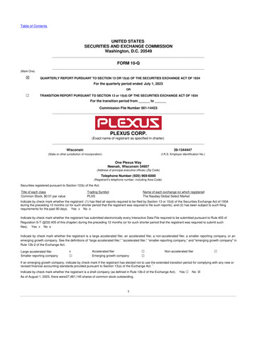 Thumbnail Plexus 10-Q Quarterly Report FY2023 