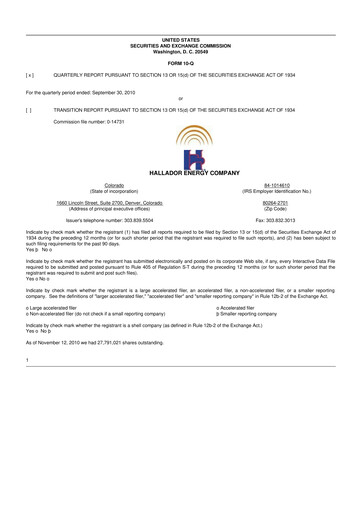 Thumbnail Hallador Energy Company
 10-Q Quarterly Report FY 