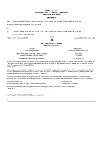 Vorschaubild Hallador Energy Company
 10-Q Quartalsbericht  