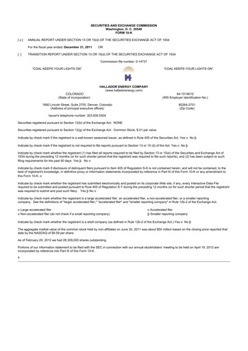 Thumbnail Hallador Energy Company
 10-K Annual Report 2011