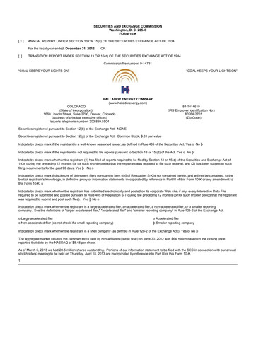 Thumbnail Hallador Energy Company
 10-K Annual Report 2012