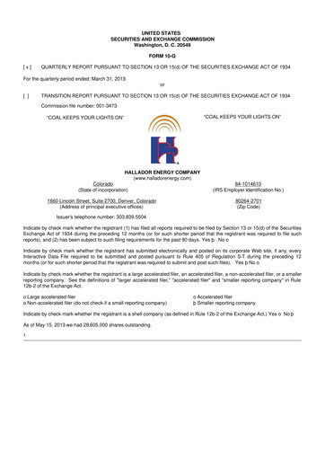 Thumbnail Hallador Energy Company
 10-Q Quarterly Report FY2013 