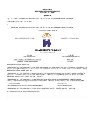 Thumbnail Hallador Energy Company
 10-Q Quarterly Report FY2013 