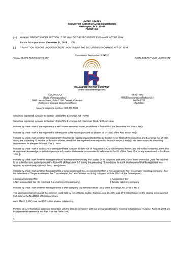 Thumbnail Hallador Energy Company
 10-K Annual Report 2013