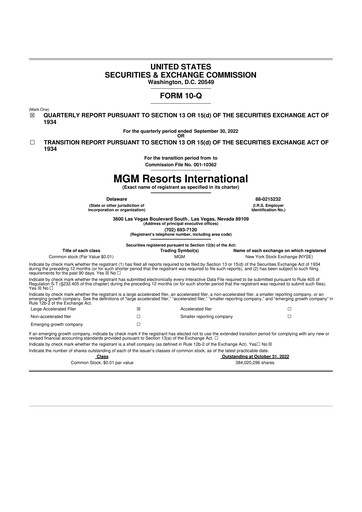 Thumbnail MGM Resorts

 10-Q Quarterly Report FY2022 