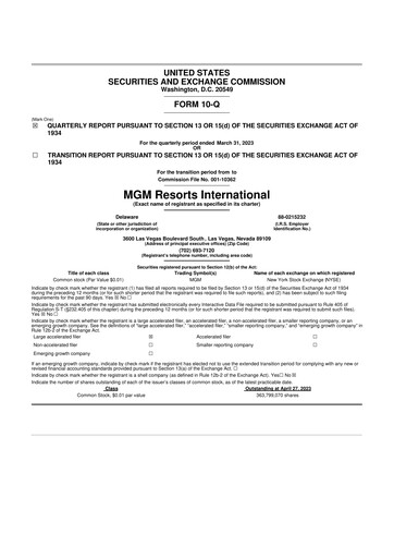Thumbnail MGM Resorts

 10-Q Quarterly Report FY2023 