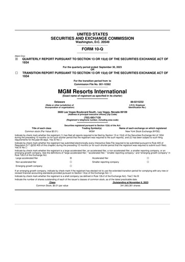 Thumbnail MGM Resorts

 10-Q Quarterly Report FY2023 