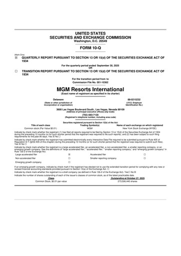 Thumbnail MGM Resorts

 10-Q Quarterly Report FY2025 