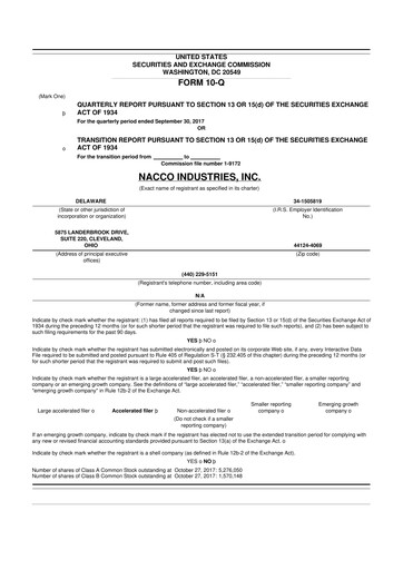 Thumbnail NACCO Industries
 10-Q Quarterly Report FY2017 