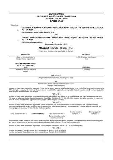 Thumbnail NACCO Industries
 10-Q Quarterly Report FY2018 