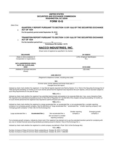 Thumbnail NACCO Industries
 10-Q Quarterly Report FY2018 