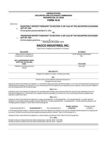 Thumbnail NACCO Industries
 10-Q Quarterly Report FY2019 