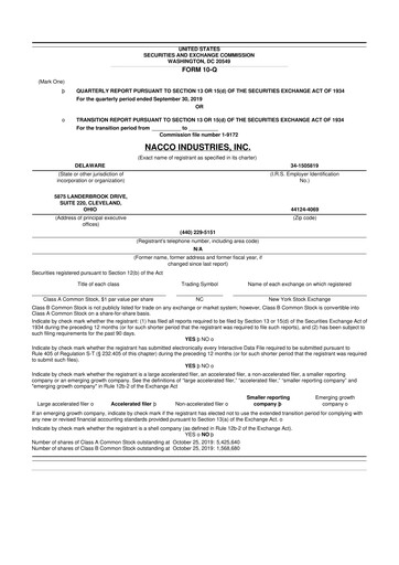 Thumbnail NACCO Industries
 10-Q Quarterly Report FY2019 