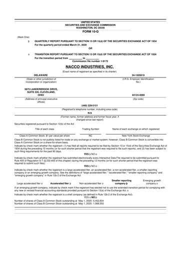 Thumbnail NACCO Industries
 10-Q Quarterly Report FY2020 