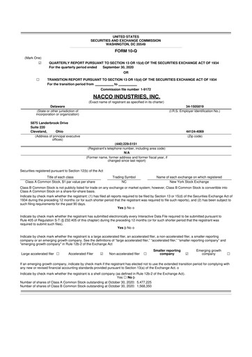 Thumbnail NACCO Industries
 10-Q Quarterly Report FY2020 