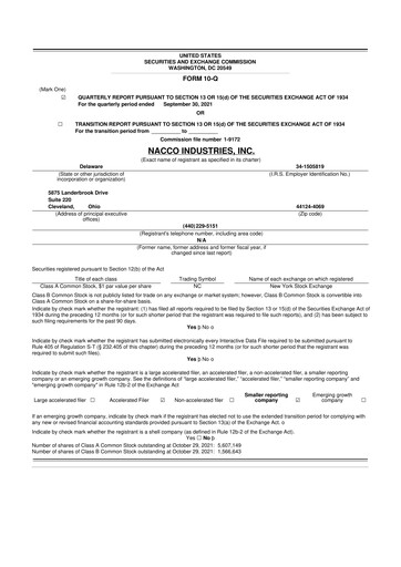 Thumbnail NACCO Industries
 10-Q Quarterly Report FY2021 