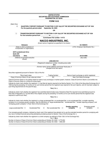 Thumbnail NACCO Industries
 10-Q Quarterly Report FY2022 
