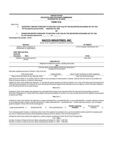 Thumbnail NACCO Industries
 10-Q Quarterly Report FY2025 