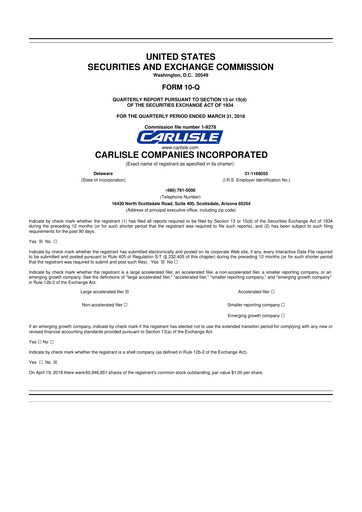 Thumbnail Carlisle Companies
 10-Q Quarterly Report FY2018 