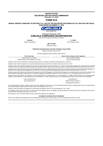 Thumbnail Carlisle Companies
 10-K Annual Report 2018