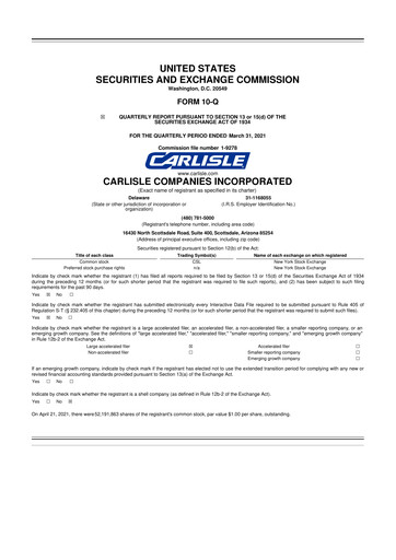 Thumbnail Carlisle Companies
 10-Q Quarterly Report FY2021 