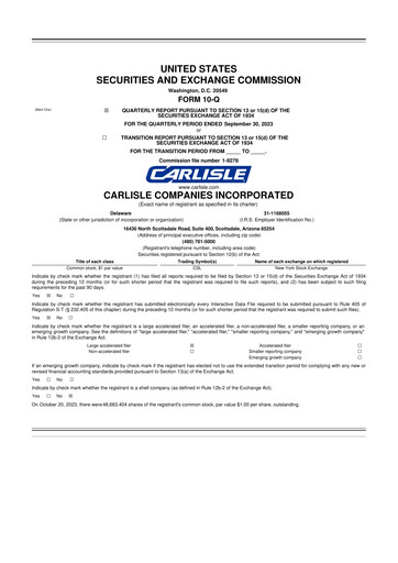 Thumbnail Carlisle Companies
 10-Q Quarterly Report FY2023 