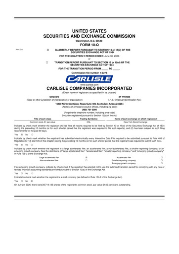 Thumbnail Carlisle Companies
 10-Q Quarterly Report FY2026 