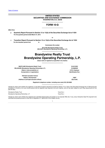 Thumbnail Brandywine Realty Trust
 10-Q Quarterly Report FY 