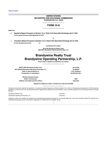Thumbnail Brandywine Realty Trust
 10-Q Quarterly Report FY 