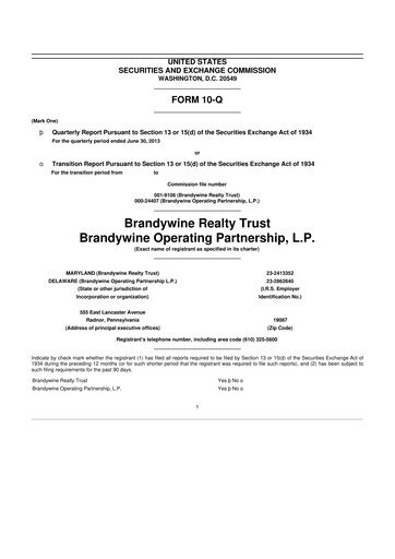 Thumbnail Brandywine Realty Trust
 10-Q Quarterly Report FY 