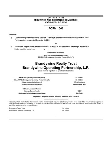Thumbnail Brandywine Realty Trust
 10-Q Quarterly Report FY 