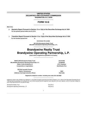 Thumbnail Brandywine Realty Trust
 10-Q Quarterly Report FY 