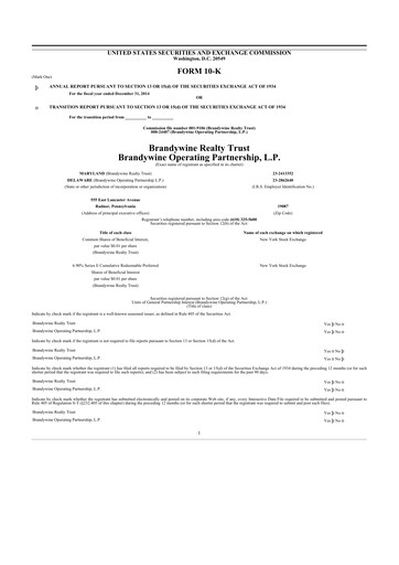 Thumbnail Brandywine Realty Trust
 10-K Annual Report 