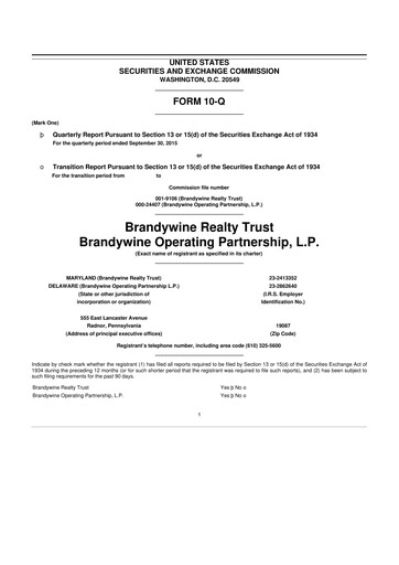 Thumbnail Brandywine Realty Trust
 10-Q Quarterly Report FY 