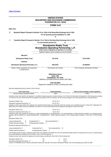 Thumbnail Brandywine Realty Trust
 10-Q Quarterly Report FY2020 