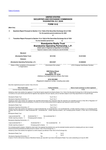 Thumbnail Brandywine Realty Trust
 10-Q Quarterly Report FY2020 