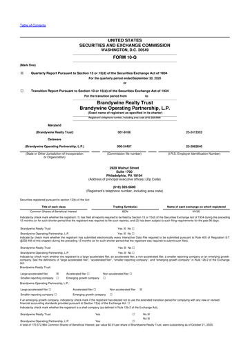 Thumbnail Brandywine Realty Trust
 10-Q Quarterly Report FY2020 