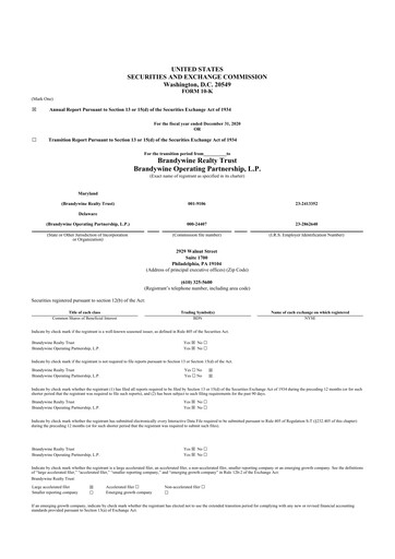 Thumbnail Brandywine Realty Trust
 10-K Annual Report 2020