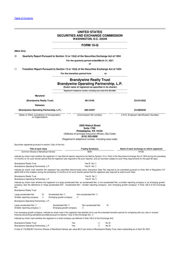 Thumbnail Brandywine Realty Trust
 10-Q Quarterly Report FY2021 