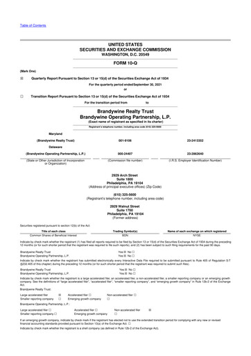 Thumbnail Brandywine Realty Trust
 10-Q Quarterly Report FY2021 