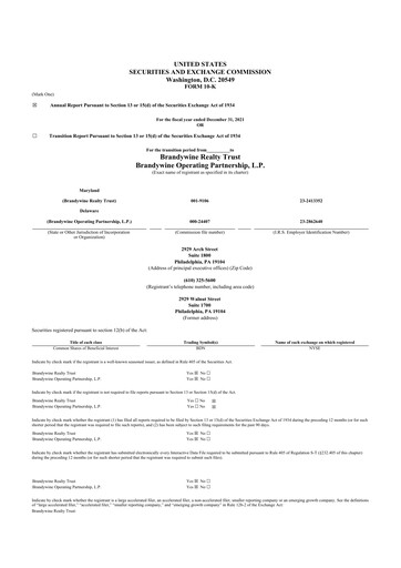 Thumbnail Brandywine Realty Trust
 10-K Annual Report 2021