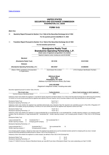 Thumbnail Brandywine Realty Trust
 10-Q Quarterly Report FY2022 