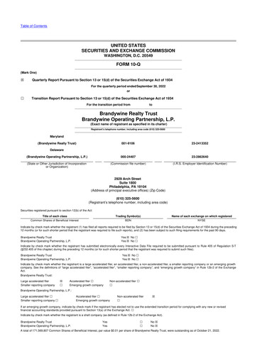 Thumbnail Brandywine Realty Trust
 10-Q Quarterly Report FY2022 