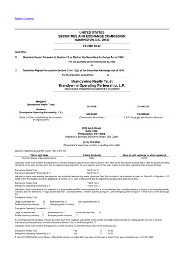 Thumbnail Brandywine Realty Trust
 10-Q Quarterly Report FY2025 