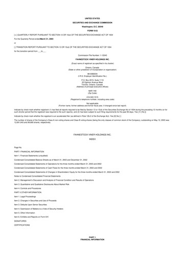 Thumbnail Oppenheimer Holdings
 10-Q Quarterly Report FY 